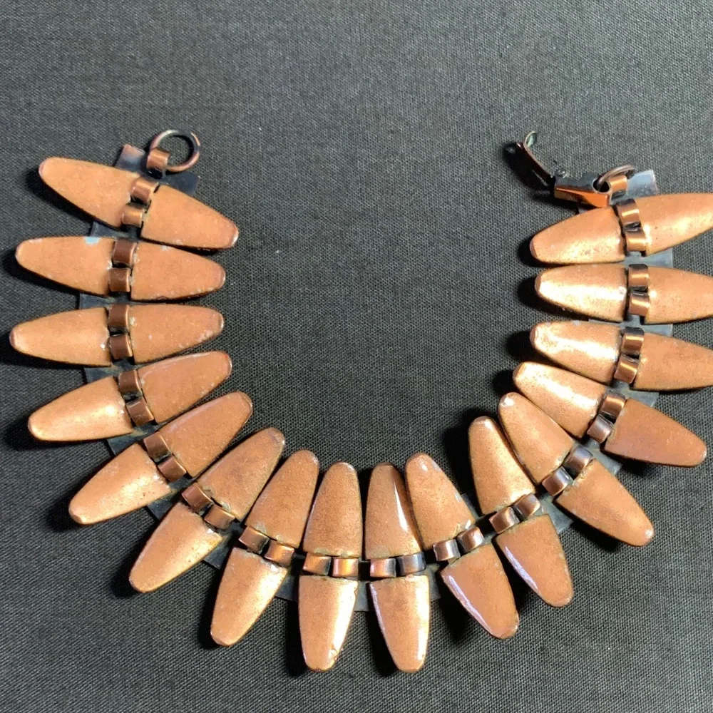 1950s Nefertiti Copper and Enamel Bracelet